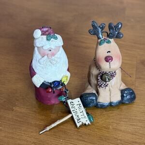 Set Of 2 Santa Claus St‎ Nick Christmas Rudolph Holiday Resin Ornament T75